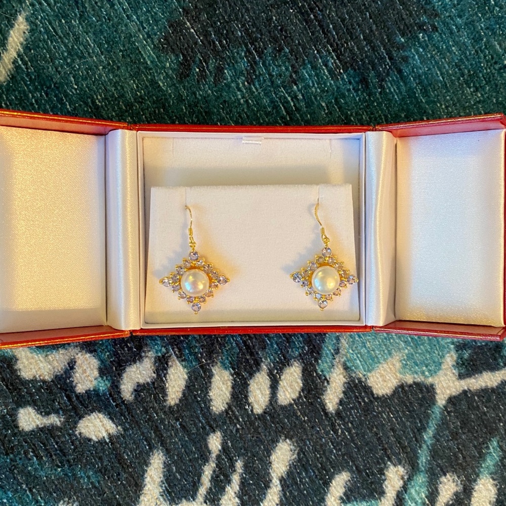 Genuine pearl and stone drop earrings